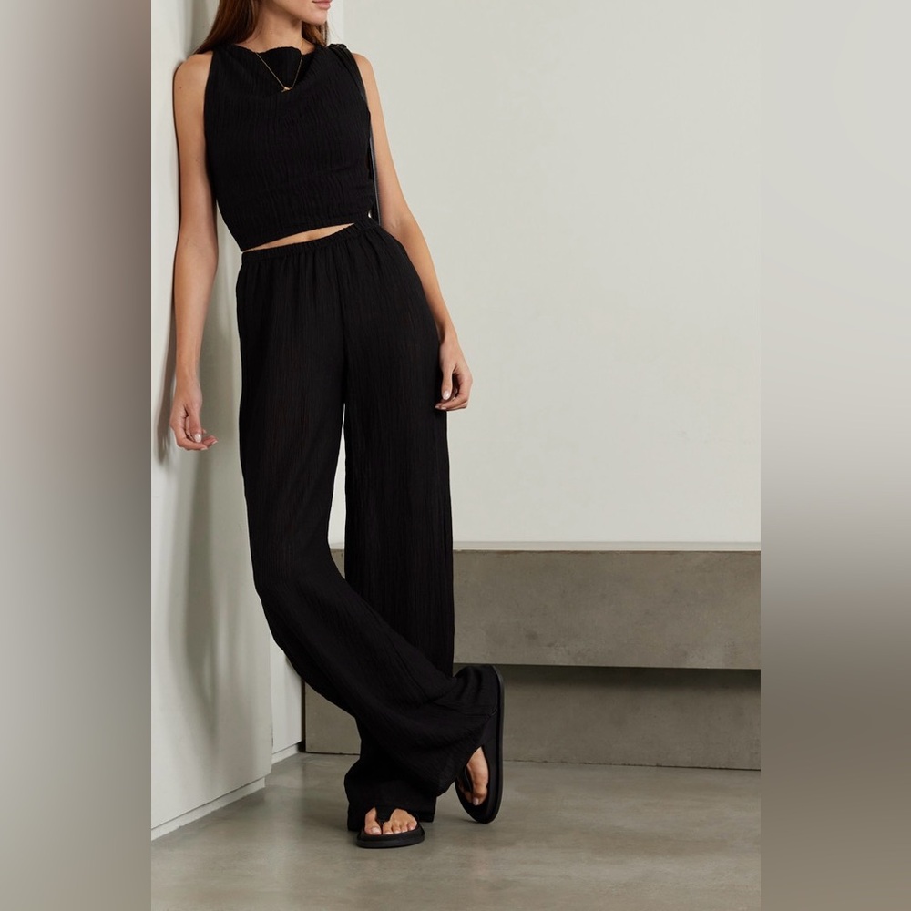 Dione Cropped Rope Trimmed Linen-Blend Top